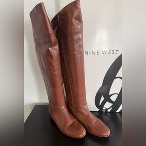 Nine West “Pattycake” Over-the-Knee Tall Boots 6M_Brown Leather